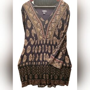 Maeve Anthropologie Black Dress Floral Embroidery L Whimsigoth Boho Witchy Fairy